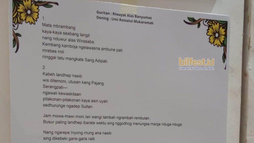 Geguritan Umi Roisatul M Dipamerkan dalam Festival Taman Budaya Soetedja 2026